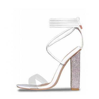 Silver Juneberry white transparent open-toed high-heeled sandals with thick heels and sleek design