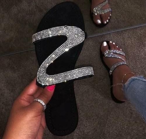 Coffee Jasper 2021 Bling Bling slippers for women, summer beach slides with shiny embellishments and comfortable slip-on design.