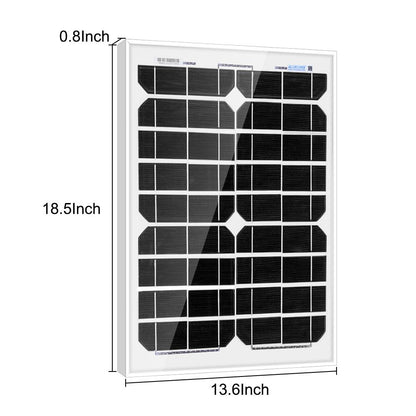 Fuchsia Rose 20 Watt 12 Volt monocrystalline solar panel for outdoor use, showing the black solar cells and mounting frame.
