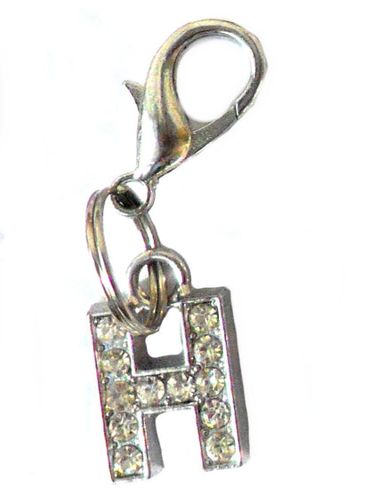 Salmon Oscar A-Z Crystal Letter pet charm attached to a pet collar, sparkling crystal accents on a colorful leash and collar set.