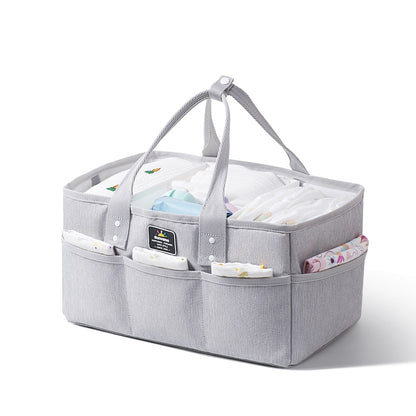 Maroon Chronos diaper caddy for kids and babies, organized with baby essentials and supplies in a convenient storage organizer.