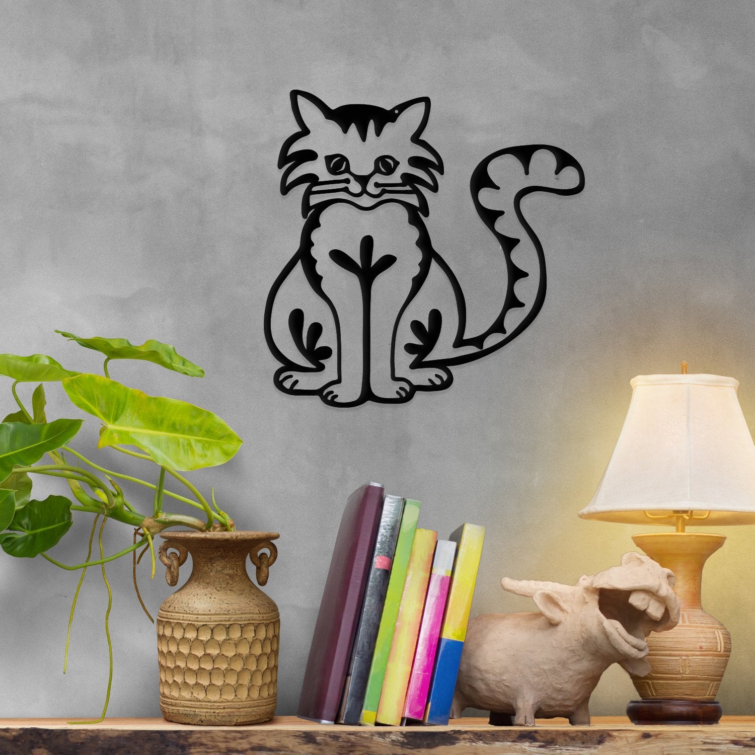 Canis Minor Happy Cat metal wall art decor, 12x12 inches, featuring a playful cat design for home and garden decoration.