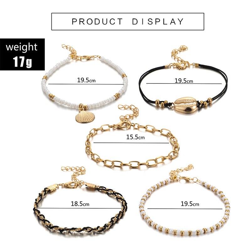 Multi-layered gold shell pendant chains ankle bracelet with delicate design, by Coffee Jasper, featuring layered gold and shell accents.