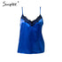 Women’s solid lace satin V-neck cami by Fuchsia Simba, featuring a sexy, elegant design with lace detailing and satin fabric.