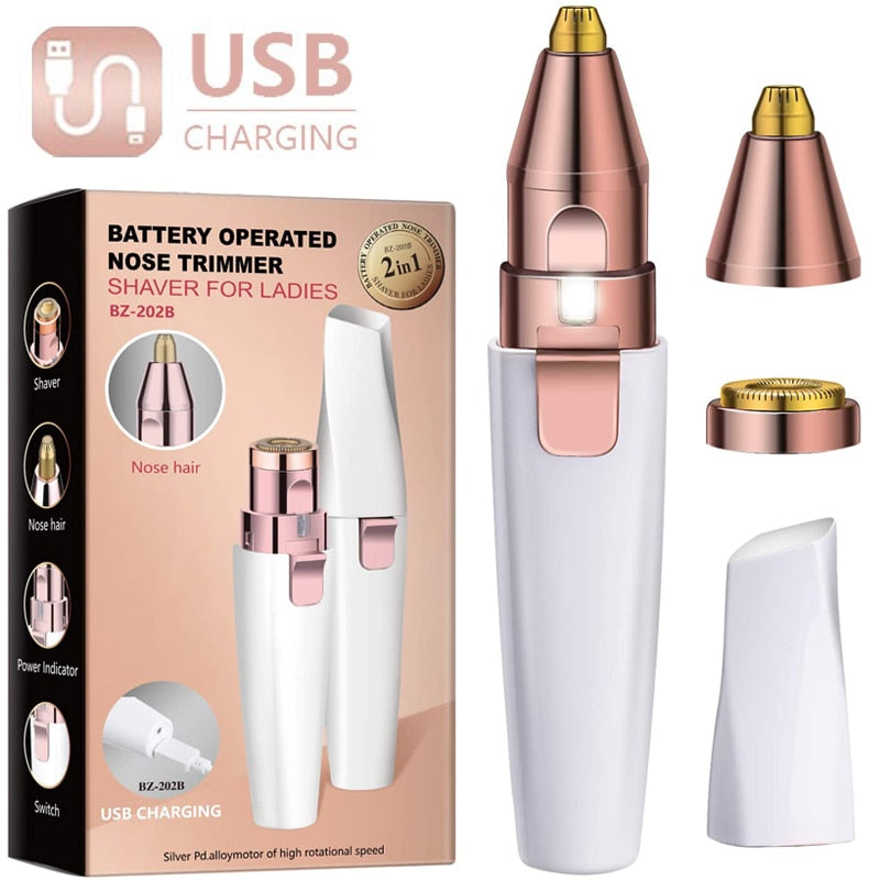Maroon Asteria 2-in-1 electric eyebrow trimmer and epilator for women, compact haircare device for painless eyebrow grooming.