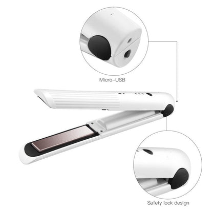 Maroon Asteria cordless rechargeable ceramic hair straightener and curler, compact and sleek for easy styling.