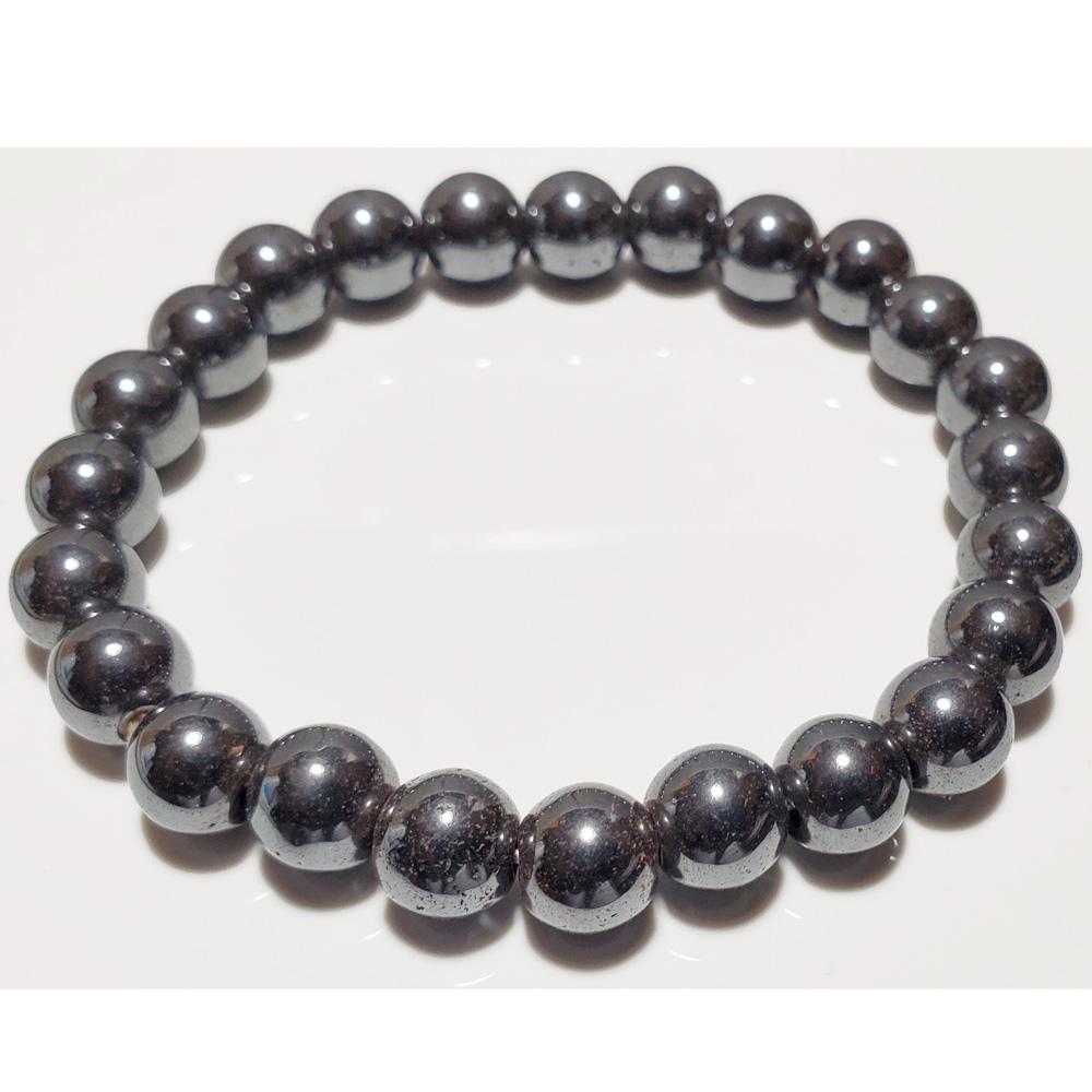 Silver Hestia 8mm hematite beaded elastic stretch bracelet featuring smooth, round hematite beads for stylish jewelry.