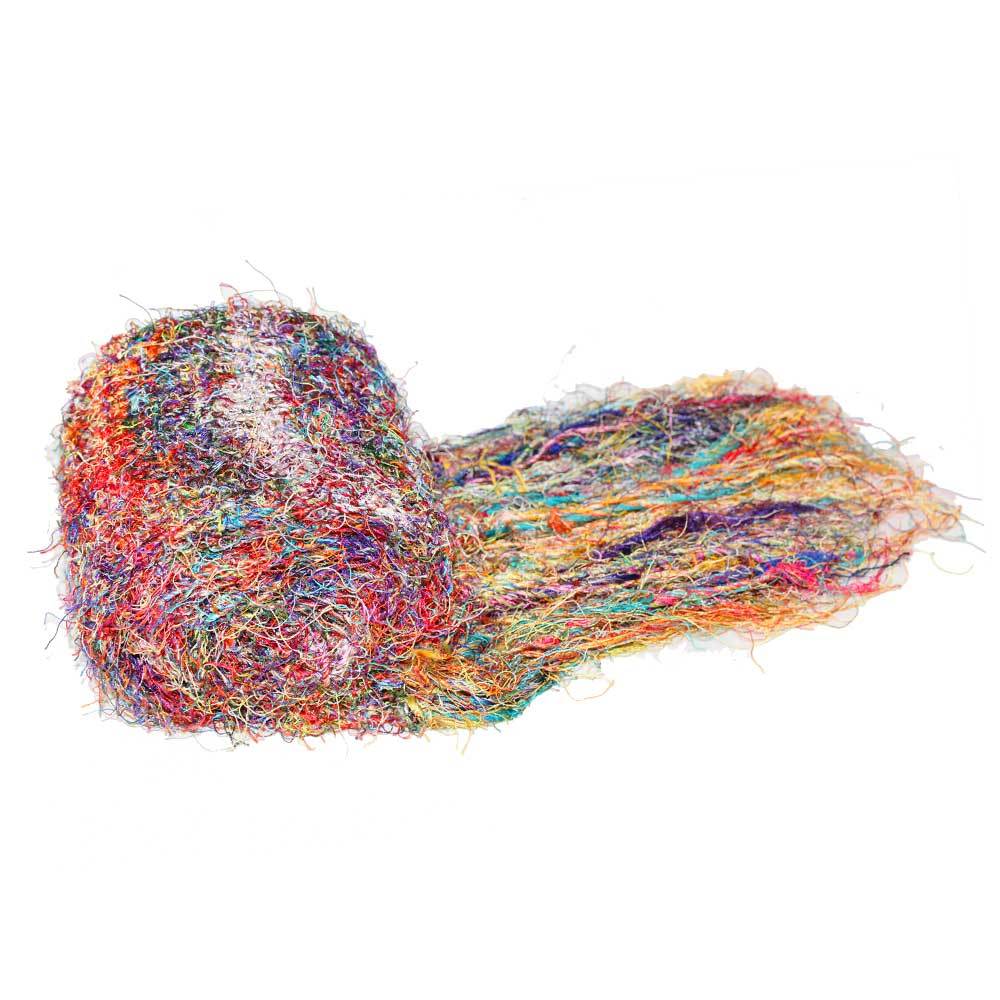 Handwoven hemp and wool fashion stole from Silver Hestia, showcasing intricate craftsmanship and natural fibers.