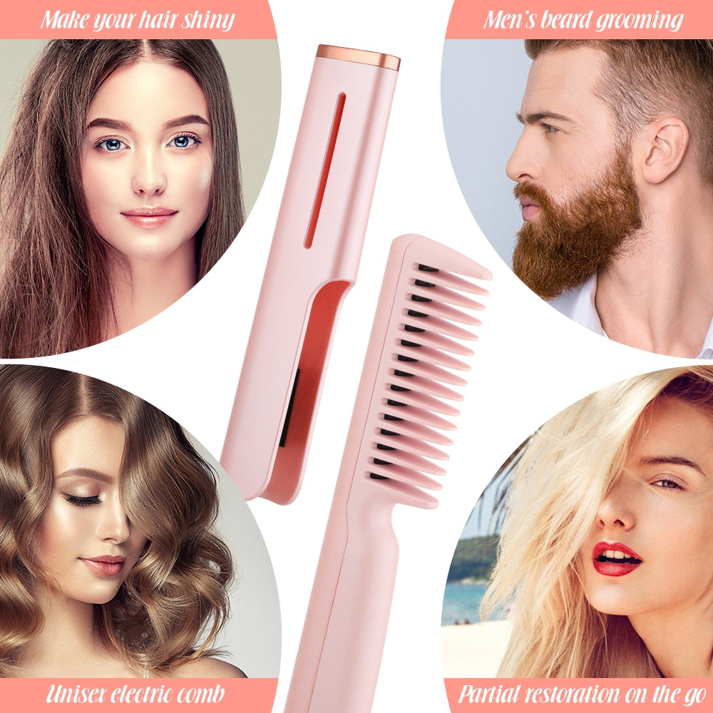 Maroon Asteria 2-in-1 hair straightener and curler brush with tourmaline ceramic technology for smooth, styled hair.