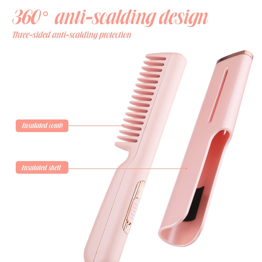 Maroon Asteria 2-in-1 hair straightener and curling brush with tourmaline ceramic plates for smooth, shiny hair styling.