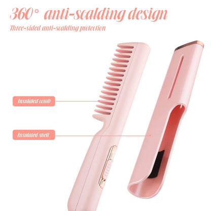 Maroon Asteria 2-in-1 hair straightener and curling brush with tourmaline ceramic plates for smooth, shiny hair styling.