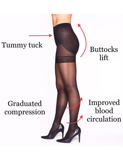 Grey Crius Hosetess Magic Lift shapewear support leggings, seamless contouring tights for smoothing and shaping the legs.