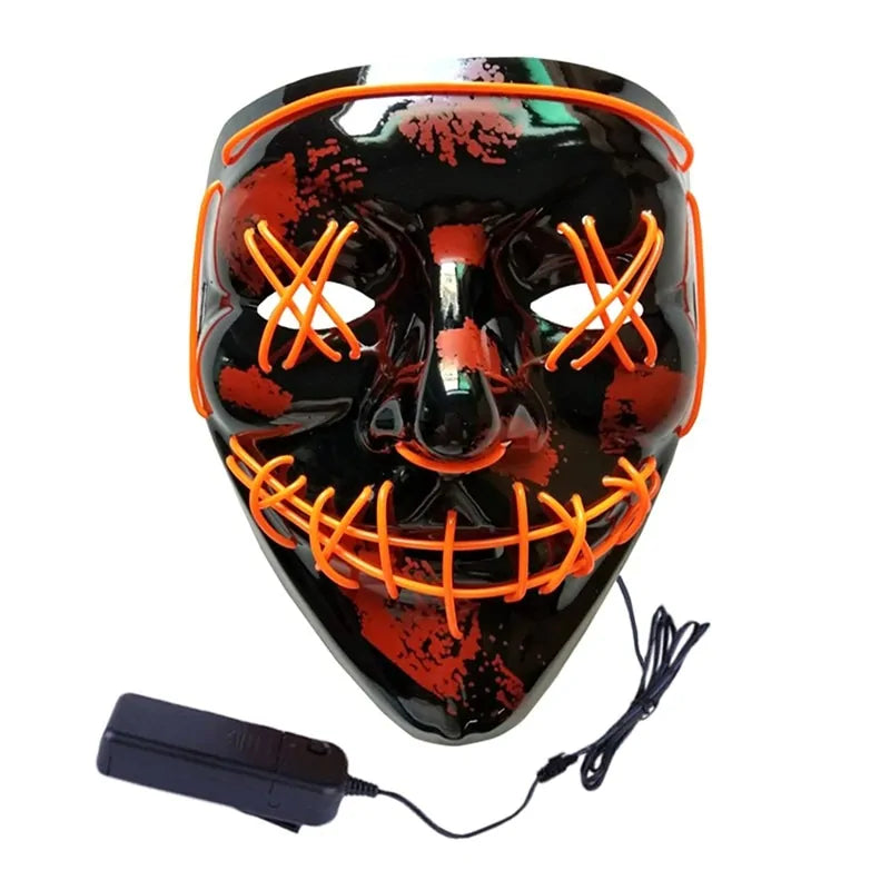 White Eucalyptus LED purge mask for pets, glow-in-the-dark Halloween costume with light-up DJ-style design.
