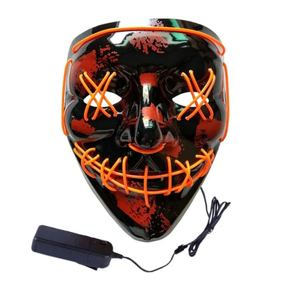 White Eucalyptus LED purge mask for pets, glow-in-the-dark Halloween costume with light-up DJ-style design.