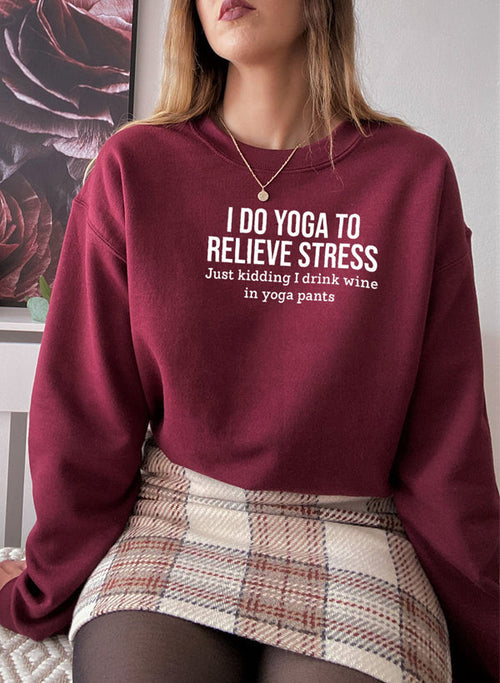 Jade Thalassa I Do Yoga to Relieve Stress T-shirt featuring a relaxed fit and stress-relief yoga message on soft fabric.