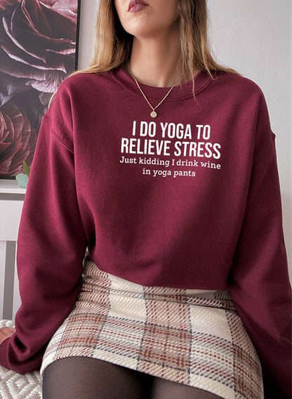 Jade Thalassa I Do Yoga to Relieve Stress T-shirt featuring a relaxed fit and stress-relief yoga message on soft fabric.