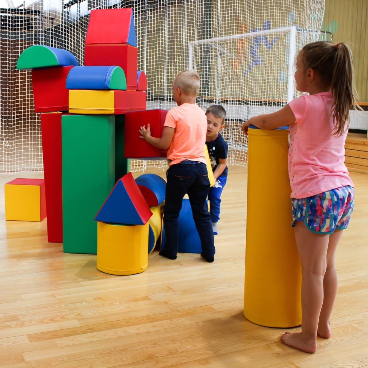 Blush Apricot Mega Fort furniture set with soft play elements on a white background, designed for kids&
