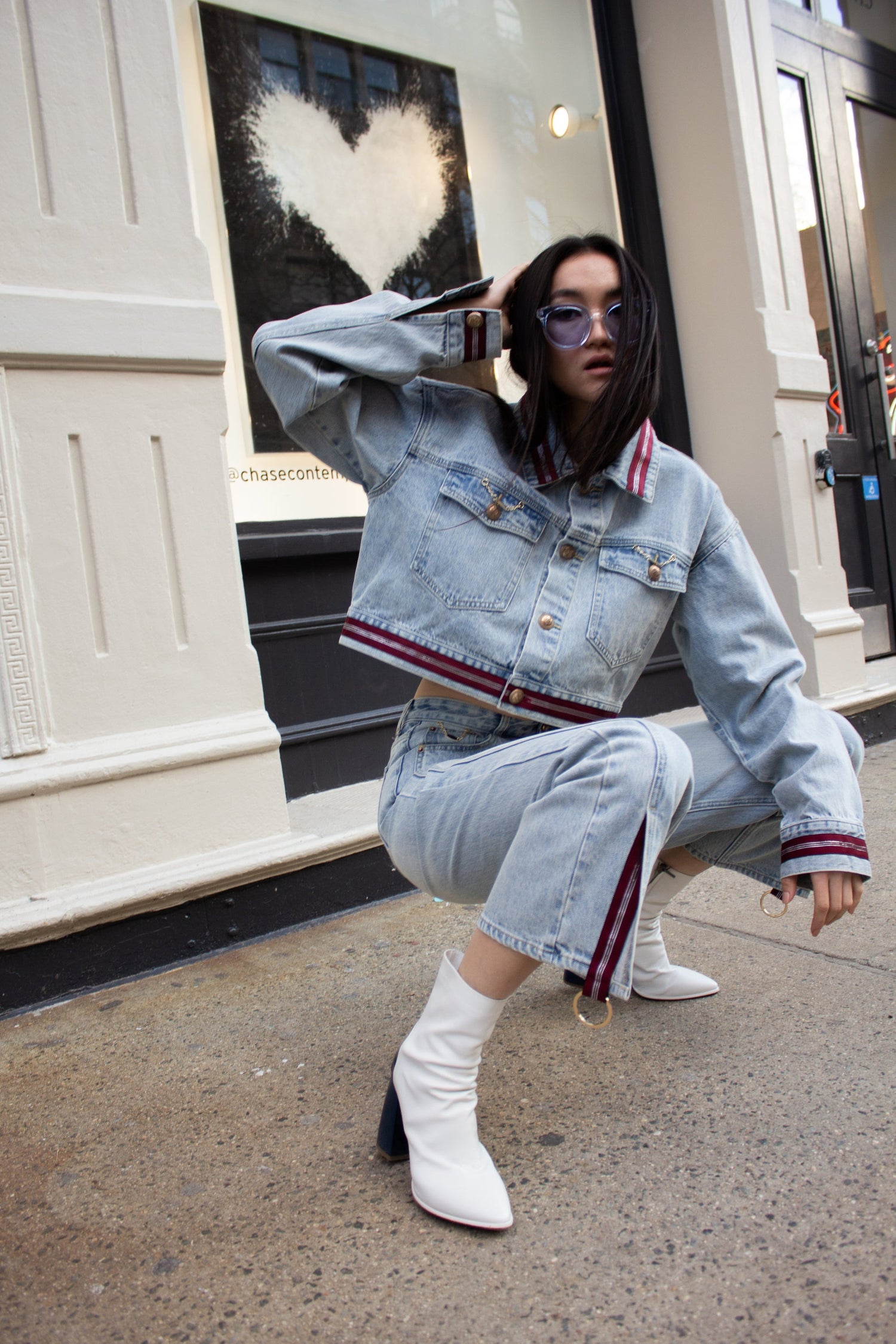 Mauve Daisy Danielle relaxed fit boyfriend jeans for women, showcasing classic denim style and casual fit in a natural pose.