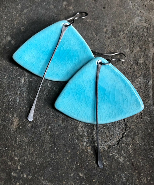 Handmade Azure Nesoi hypoallergenic lightweight ceramic statement earrings with a modern design, perfect for stylish jewelry wear.