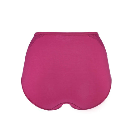Fuchsia high-waisted silk and organic cotton full brief lingerie from Copper Antilochus, displayed flat with smooth fabric.