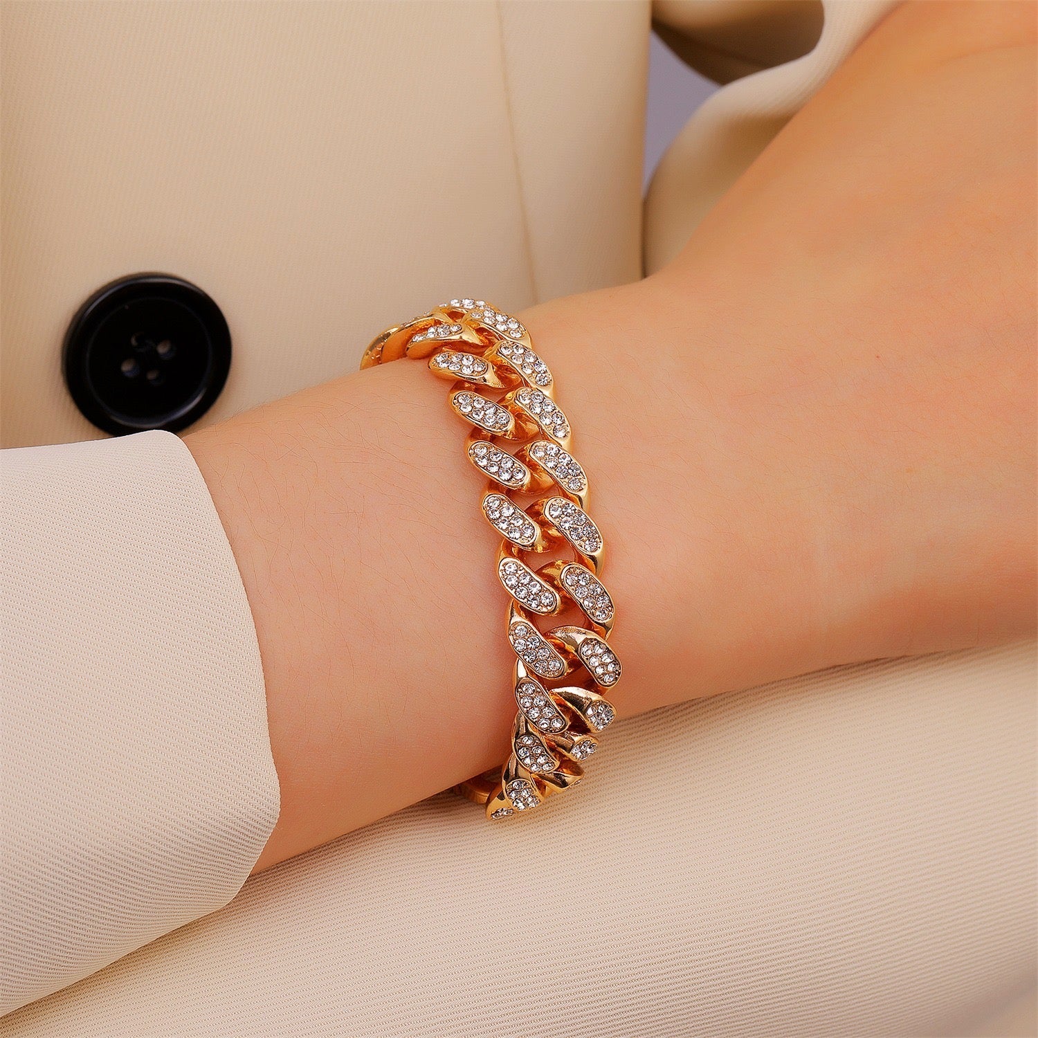 Blush Bella Cuba Rhinestone Bracelet featuring sparkling rhinestones and intricate metalwork, elegant jewelry accessory.