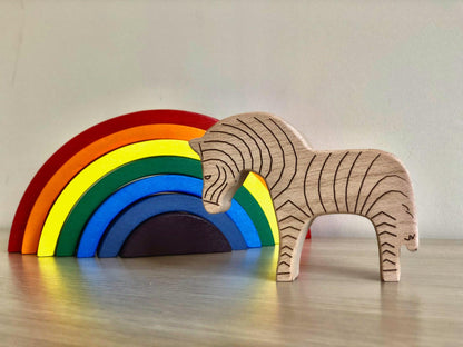 Wooden safari animals set from Red Oceanus, featuring handcrafted animal furniture pieces in natural wood finish.