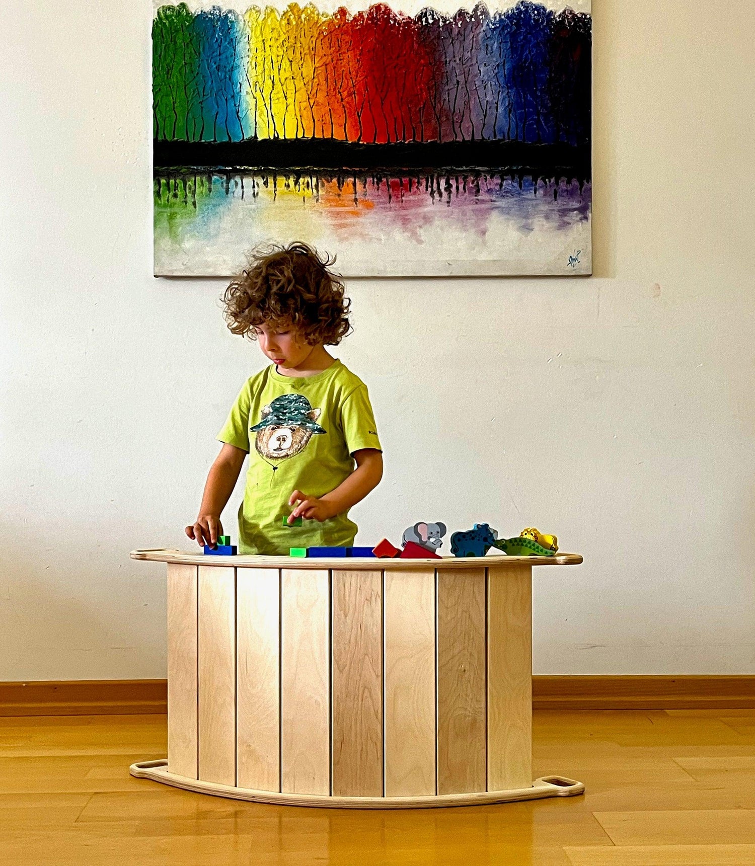 XL wooden balance board with pillow by Red Oceanus, serving as versatile furniture for stability and comfort in home decor.