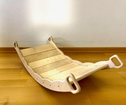 Red Oceanus XL Wooden Balance Board with Pillow for stability and comfort, featuring a natural wooden surface and soft pillow cushion.
