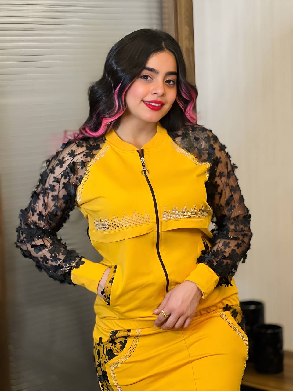 Transparent 2-piece jacket and skirt set for women by Copper Poplar, featuring a stylish, see-through design and modern fit.