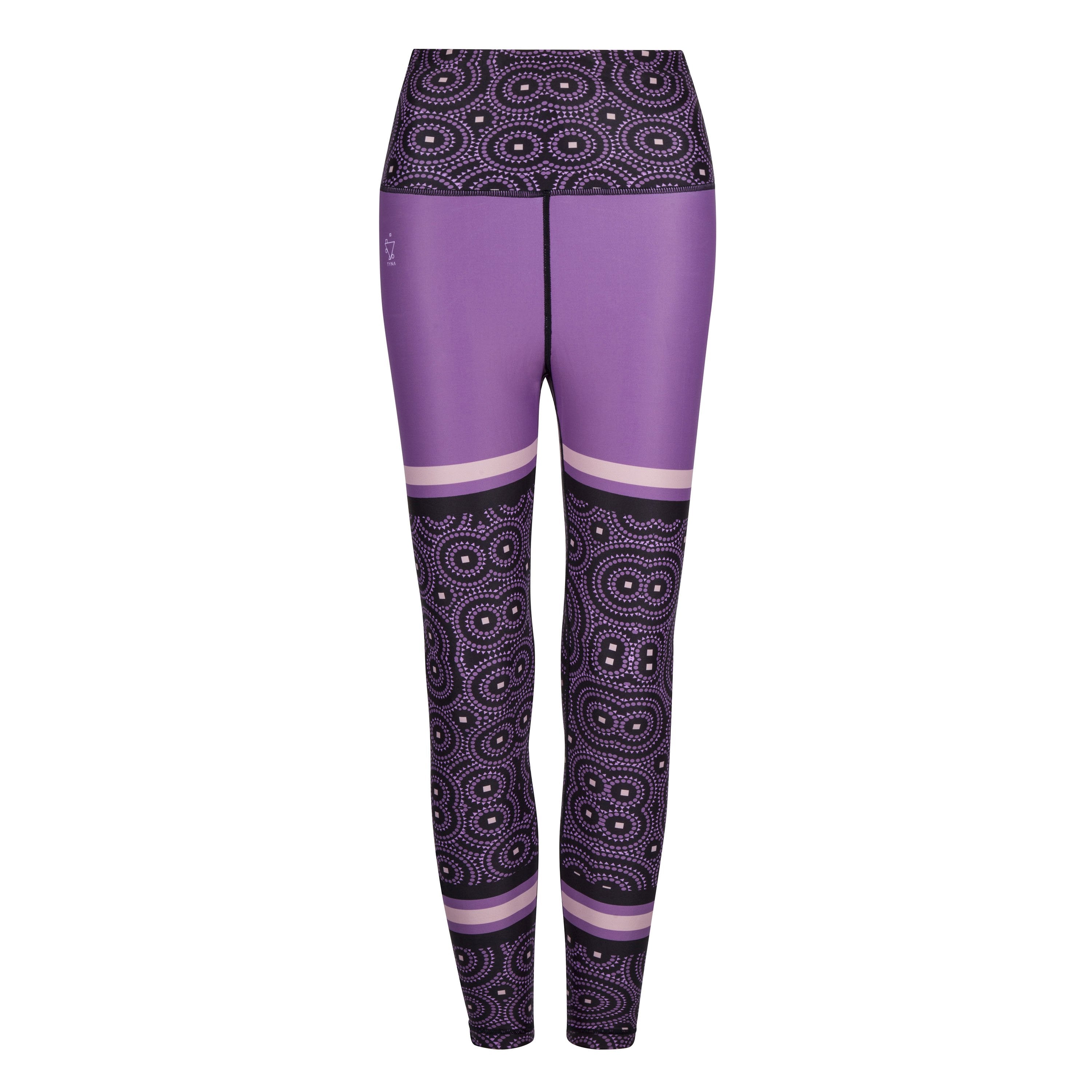 White Oliver Signature On Purple Funky Activewear Leggings with bold purple and black geometric patterns