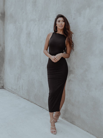 Black Milan Cut-out Dress by Start2Finish, showcasing a stylish dress with cut-out details and a sleek silhouette.