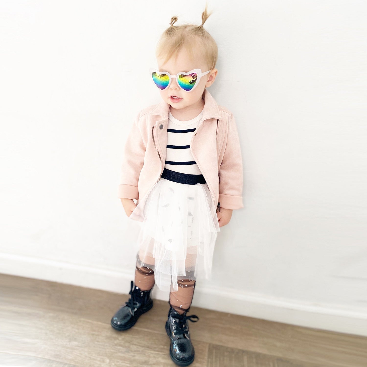 Tan Metis Maia tutu for kids and babies, featuring soft pink tulle with decorative birdie embellishments, perfect for special occasions.