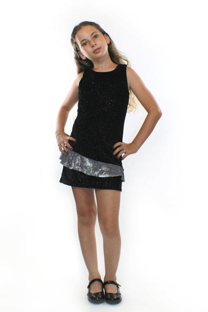 Kids &amp; Babies Luna glitter velvet dress by Sky Blue Beech, featuring a shiny, soft velvet fabric with glitter accents.