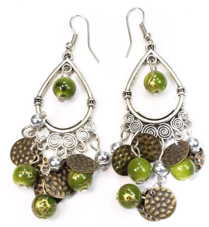 Silver Hestia Untamed chandelier earrings featuring intricate silver design and dangling elements on a white background.