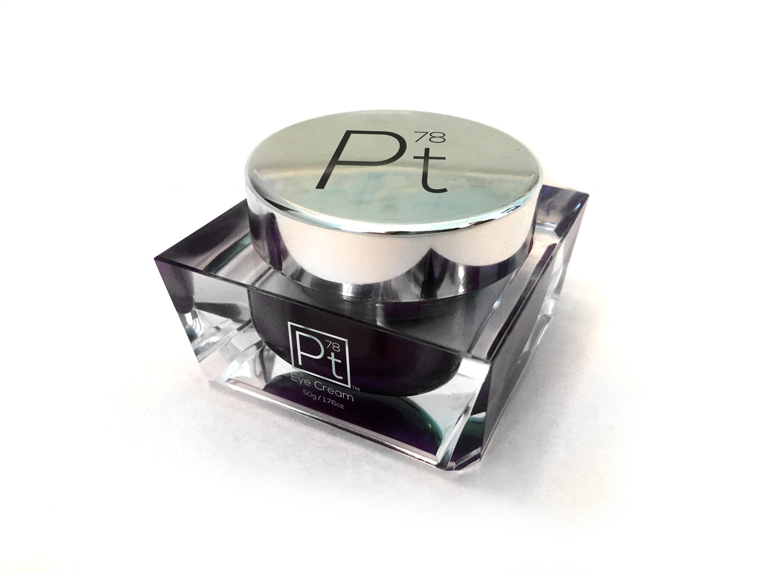 Amaranth Daisy Platinum Eye Cream in a sleek jar, designed for skincare and reducing puffiness around the eyes.