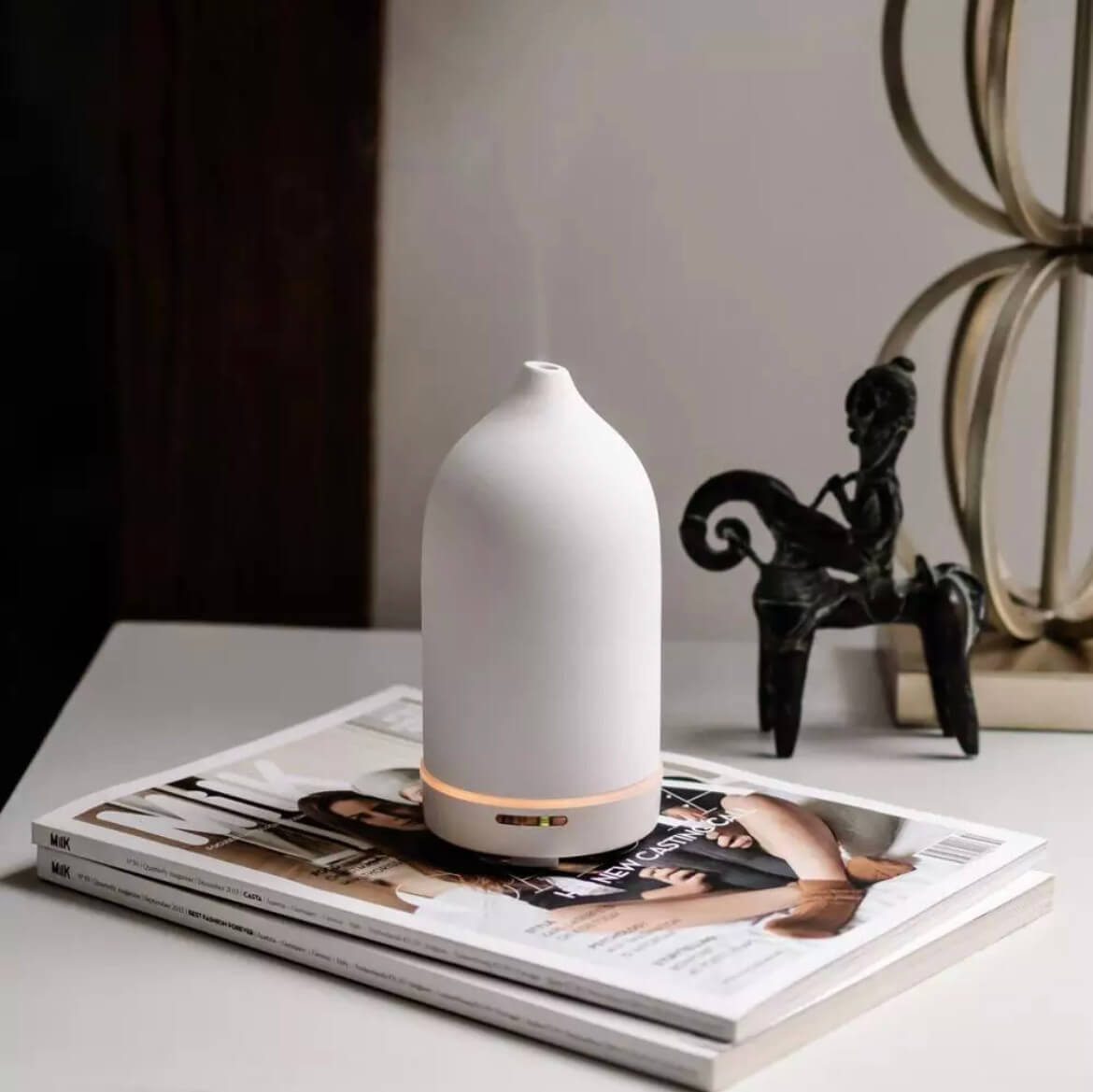 White Dione Stone Aromatic Diffuser with natural stone finish, designed for diffusing essential oils in home decor style