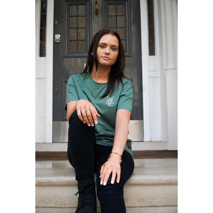 Green Grey Beech Signature Logo T-shirt with branding on the front, casual fit, and soft fabric.