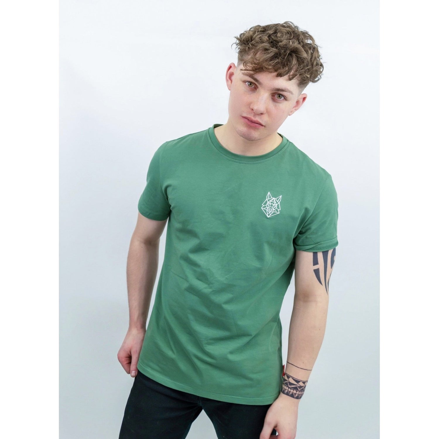 Green Grey Beech Signature Logo T-shirt with a printed logo on the front, casual and comfortable fit.