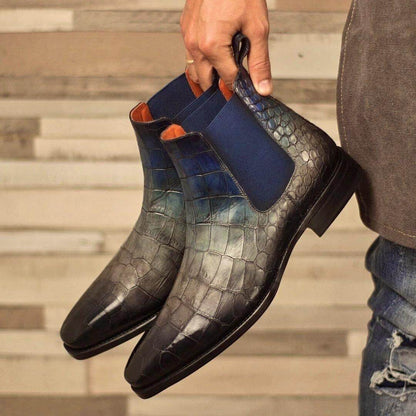 Magenta Apple Cina Patina Chelsea Boots II, stylish brown leather footwear with elastic side panels and pull tabs.