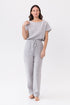 Cloudy grey stripe linen pajama set by Magenta Sugarplum, comfortable linen sleepwear with natural and grey striped design.