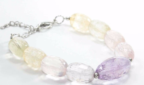 Pastel Sparkles Quartz Stone bracelet by Silver Hestia featuring multicolored beads and silver accents on a white background.