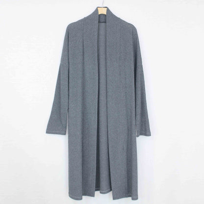 Yellow Hera long sleeve maxi cardigan displayed flat, featuring a soft knit fabric and open-front design for cozy, stylish layering.