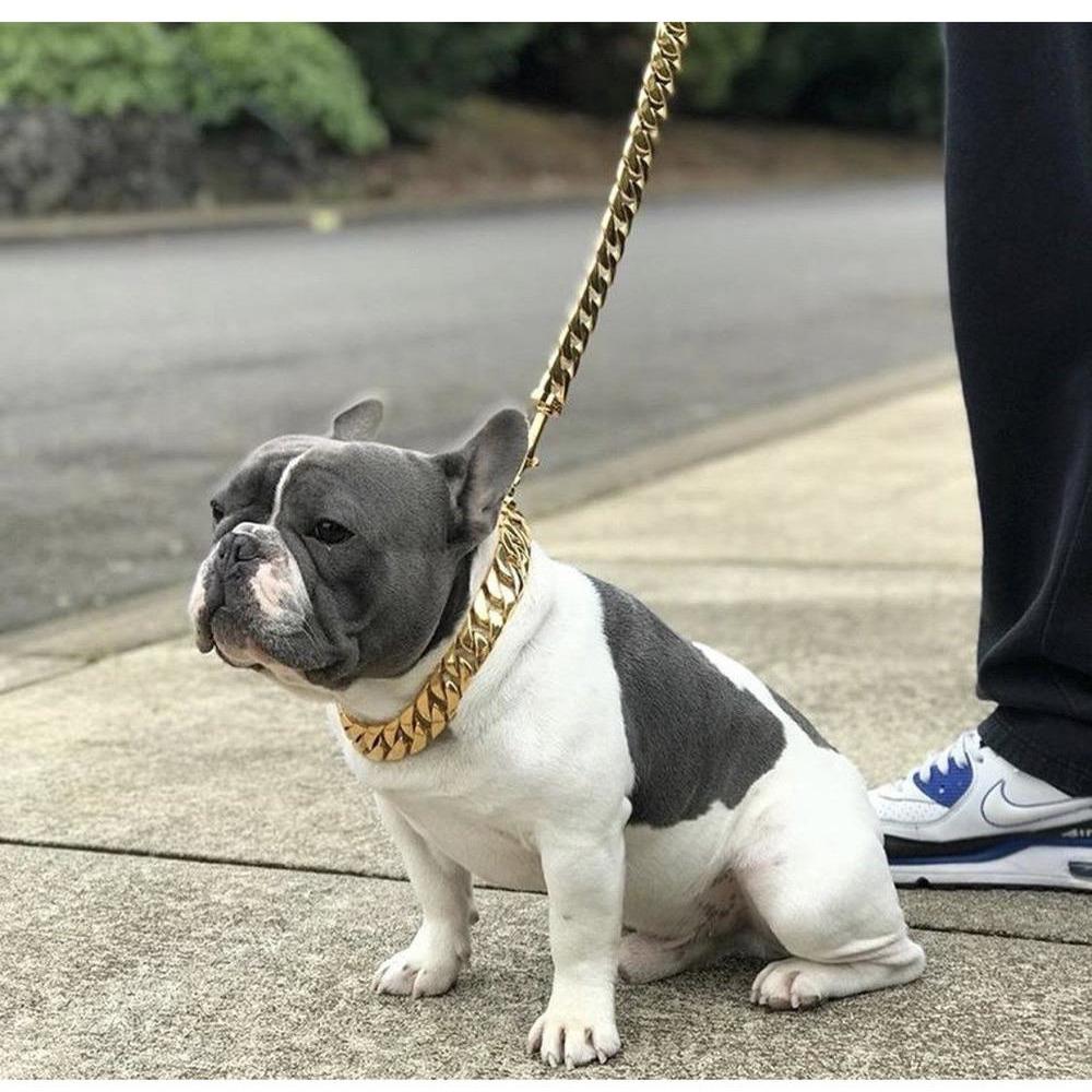 Almandine Kilo Cuban Link pet leash with sturdy chain design, durable for dogs and cats, black metal finish.