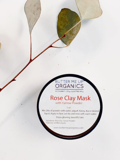 White Smokey Rose Clay Face Mask in a jar, showcasing its smooth, pink clay texture for natural skincare.