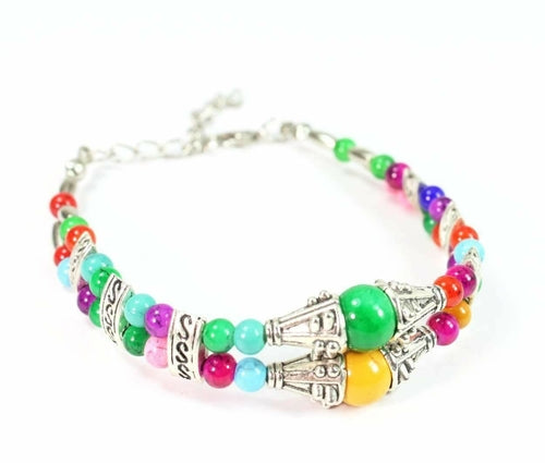 Double strand marbled beaded bracelet from Silver Hestia featuring round, marbled beads on a delicate elastic band.
