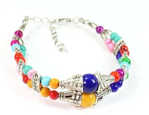 Silver Hestia double strand marbled beaded bracelet with natural stone beads and elegant design.
