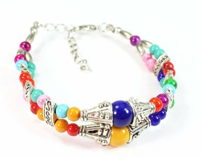 Silver Hestia double strand marbled beaded bracelet with natural stone beads and elegant design.