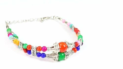 Double strand marbled beaded bracelet from Silver Hestia, featuring alternating textured marble beads and silver accents.