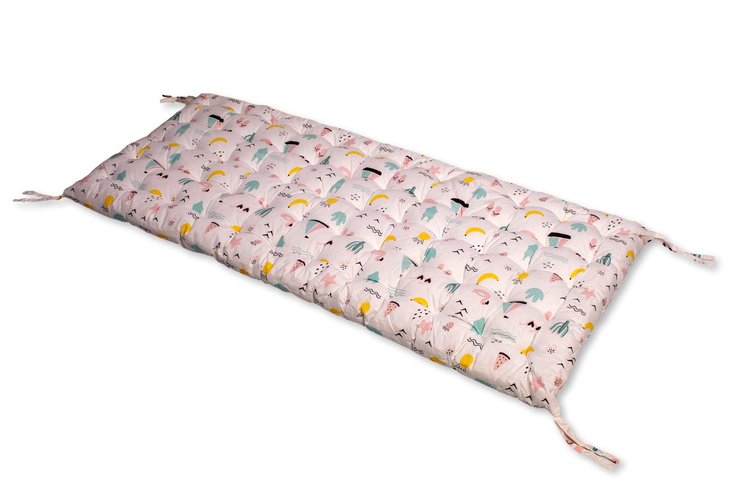 Red Oceanus climbing arch with a flamingo pattern pillow, featuring a colorful, cushioned furniture piece for children&