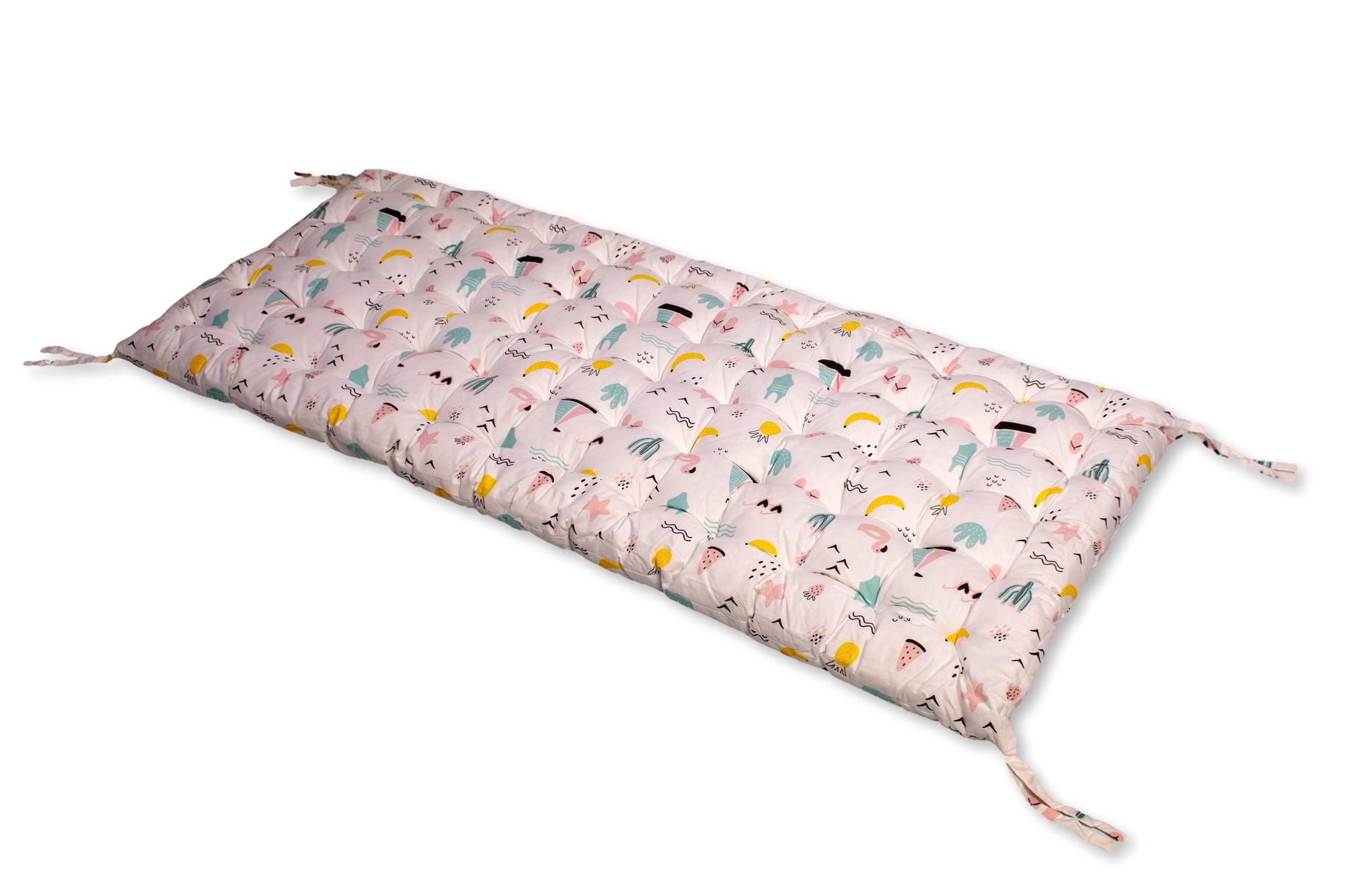 Red Oceanus climbing arch with a flamingo pattern pillow, featuring a colorful, cushioned furniture piece for children&